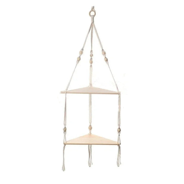 1 Set Wood Wall Shelf Macrame Swing Hanging Floating Display